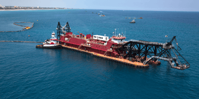 A large dredging barge in the ocean for U.S. Aqua